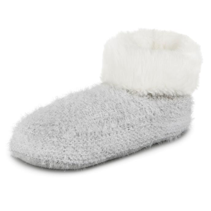 totes toasties® Ladies Knitted Textured Booties Grey Extra Image 3